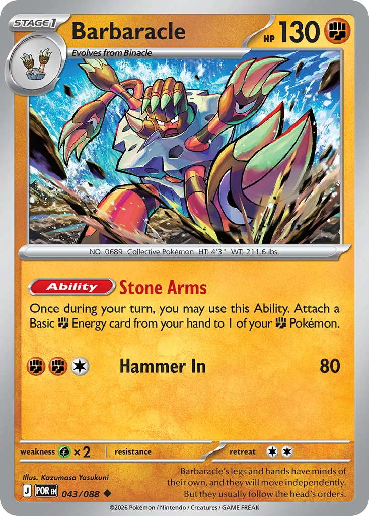 Barbaracle Pokemon card from Perfect Order, card number 43