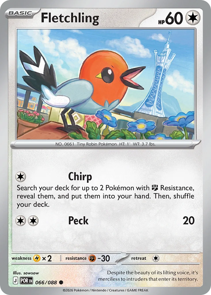 Fletchling Pokemon card from Perfect Order, card number 66