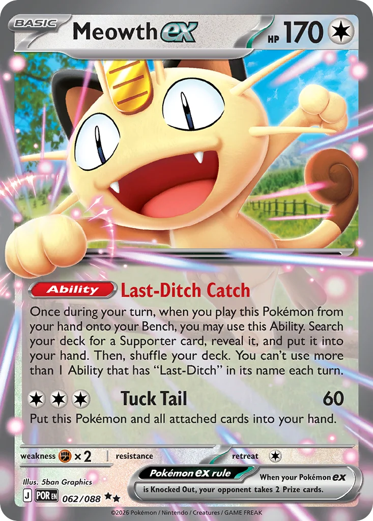 Meowth ex Pokemon card from Perfect Order, card number 62
