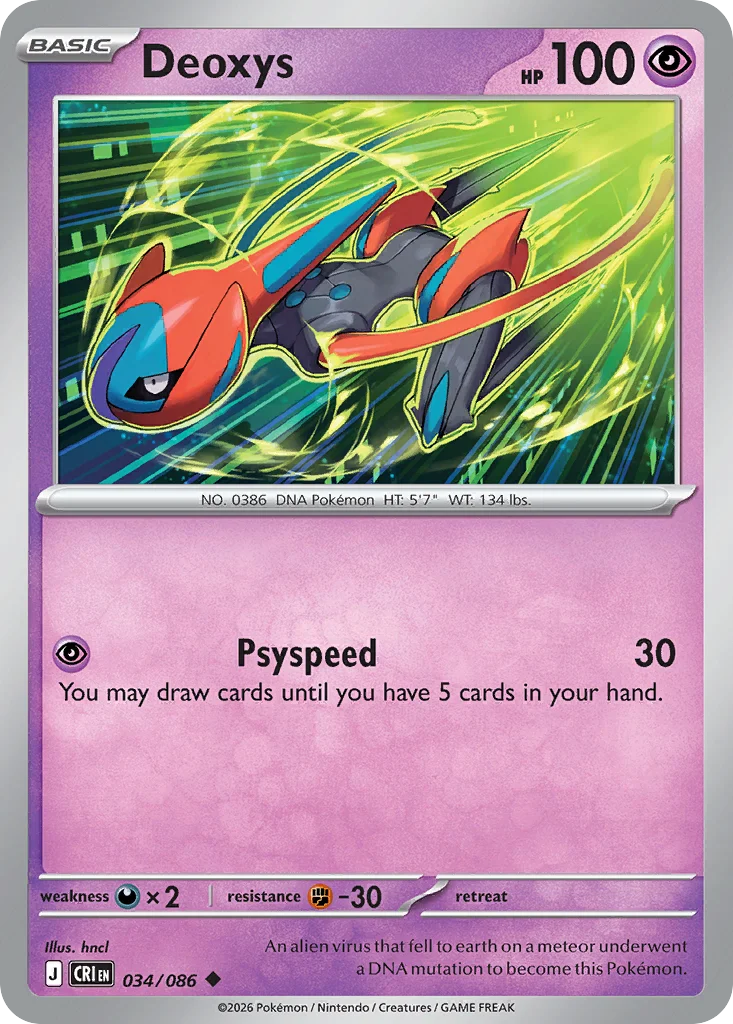 Deoxys Pokemon card from Chaos Rising, card number 34