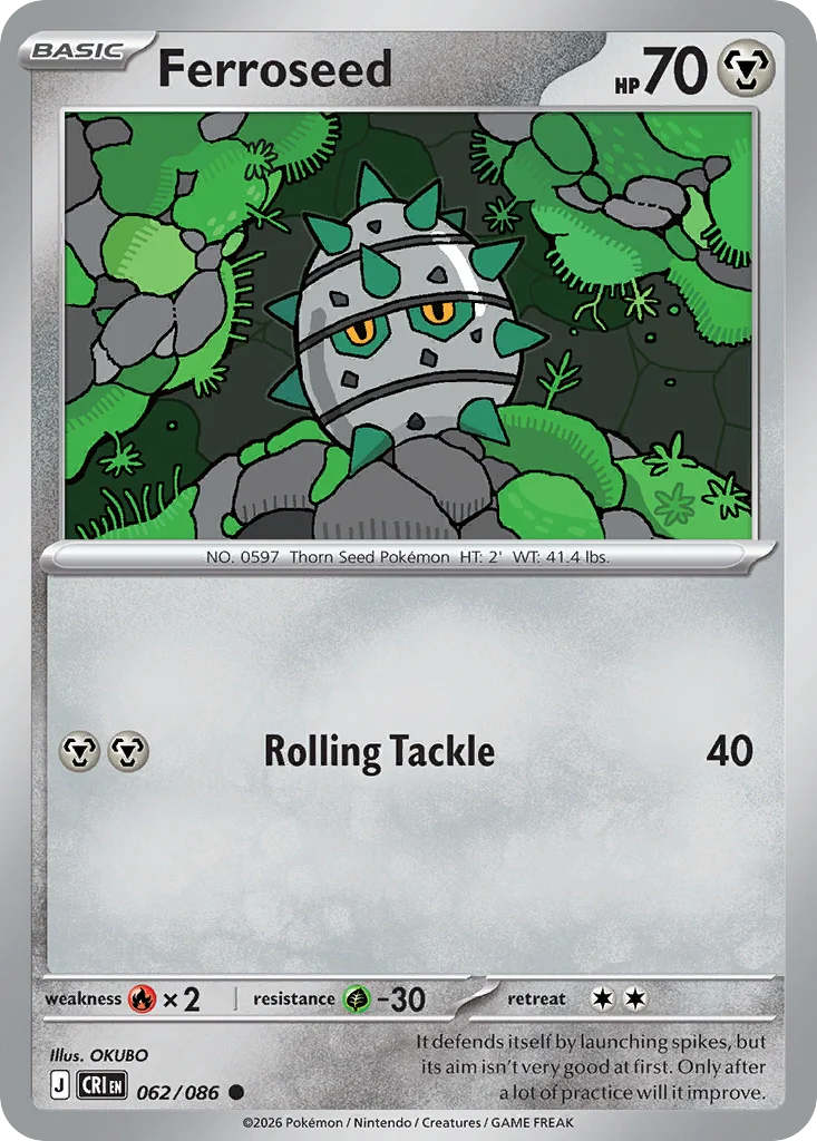 Ferroseed Pokemon card from Chaos Rising, card number 62