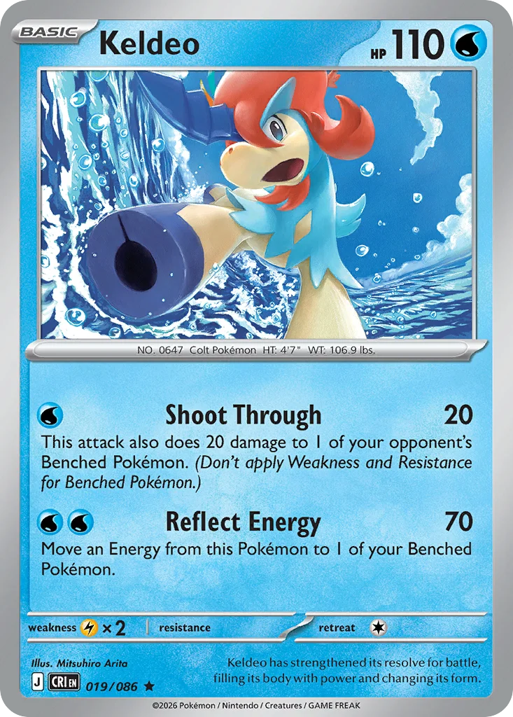 Keldeo Pokemon card from Chaos Rising, card number 19