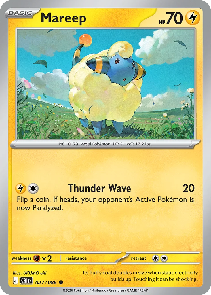 Mareep Pokemon card from Chaos Rising, card number 27
