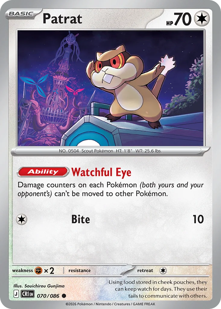 Patrat Pokemon card from Chaos Rising, card number 70
