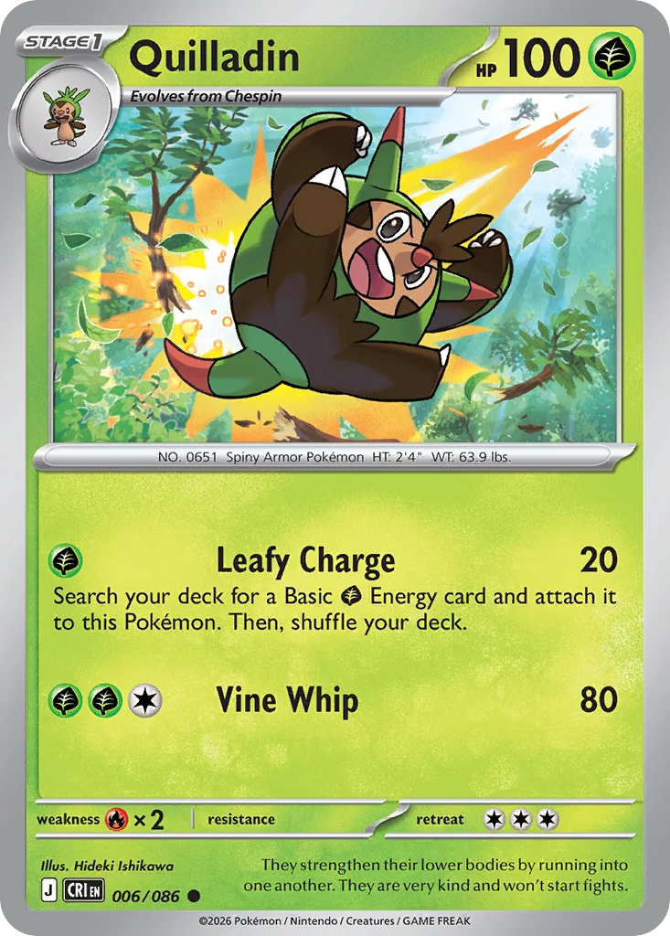 Quilladin Pokemon card from Chaos Rising, card number 6