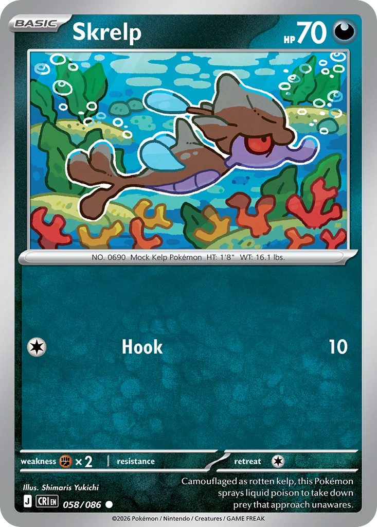Skrelp Pokemon card from Chaos Rising, card number 58
