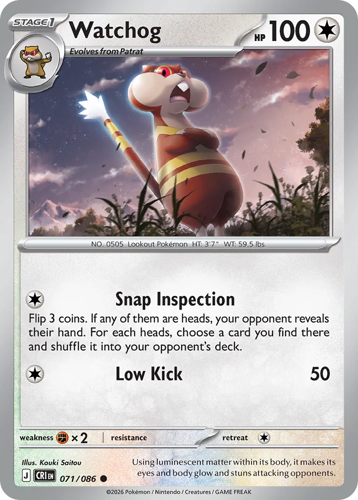 Watchog Pokemon card from Chaos Rising, card number 71