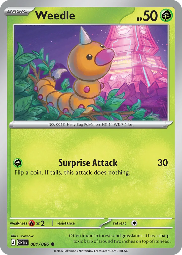 Weedle Pokemon card from Chaos Rising, card number 1