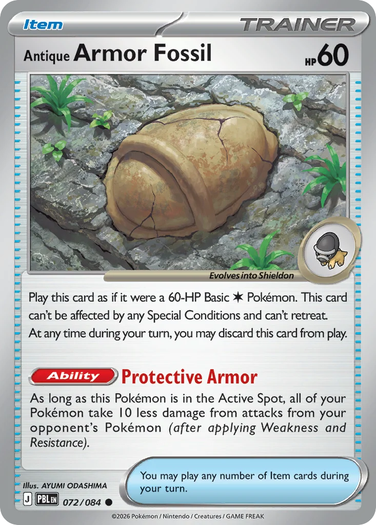 Antique Armor Fossil Pokemon card from Pitch Black, card number 72