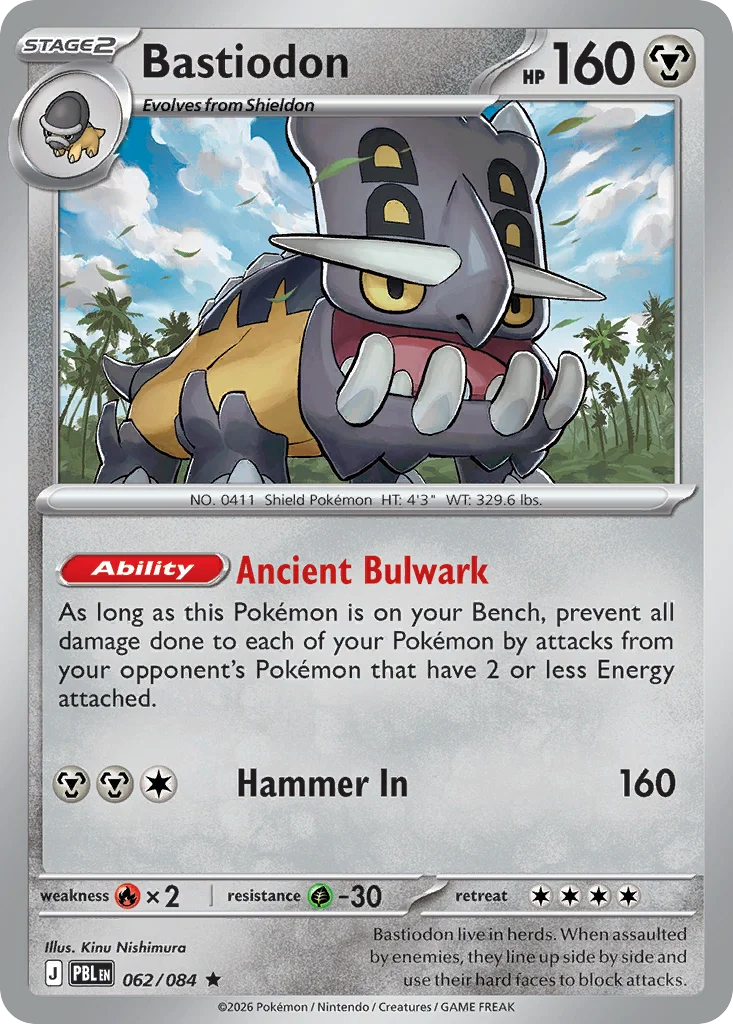 Bastiodon Pokemon card from Pitch Black, card number 62