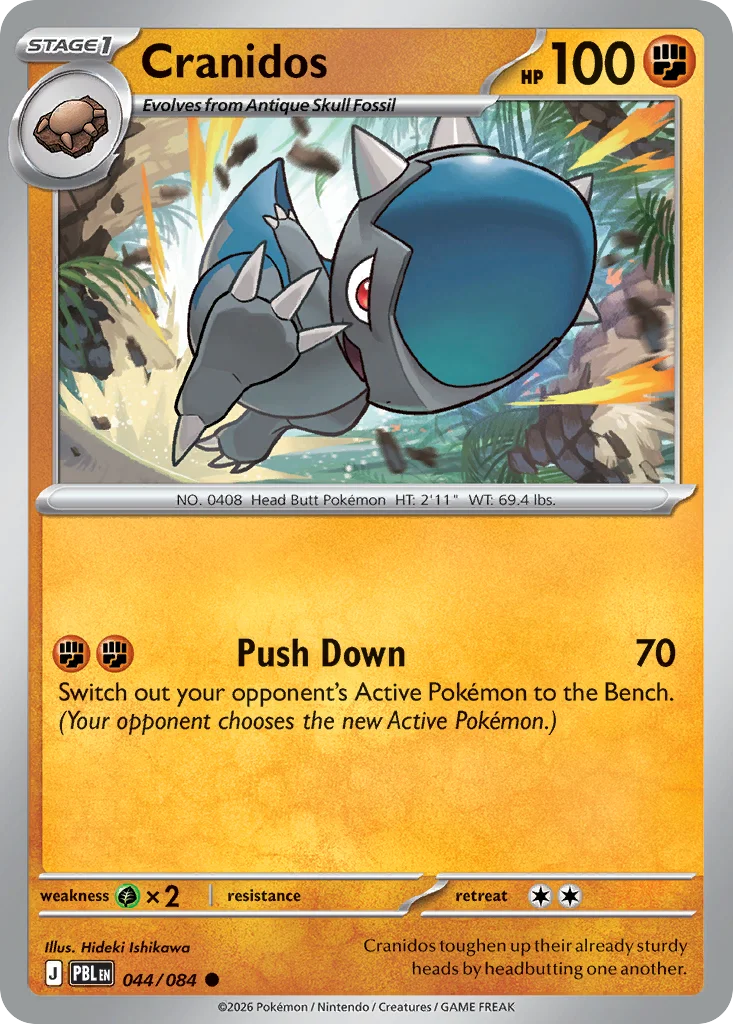Cranidos Pokemon card from Pitch Black, card number 44