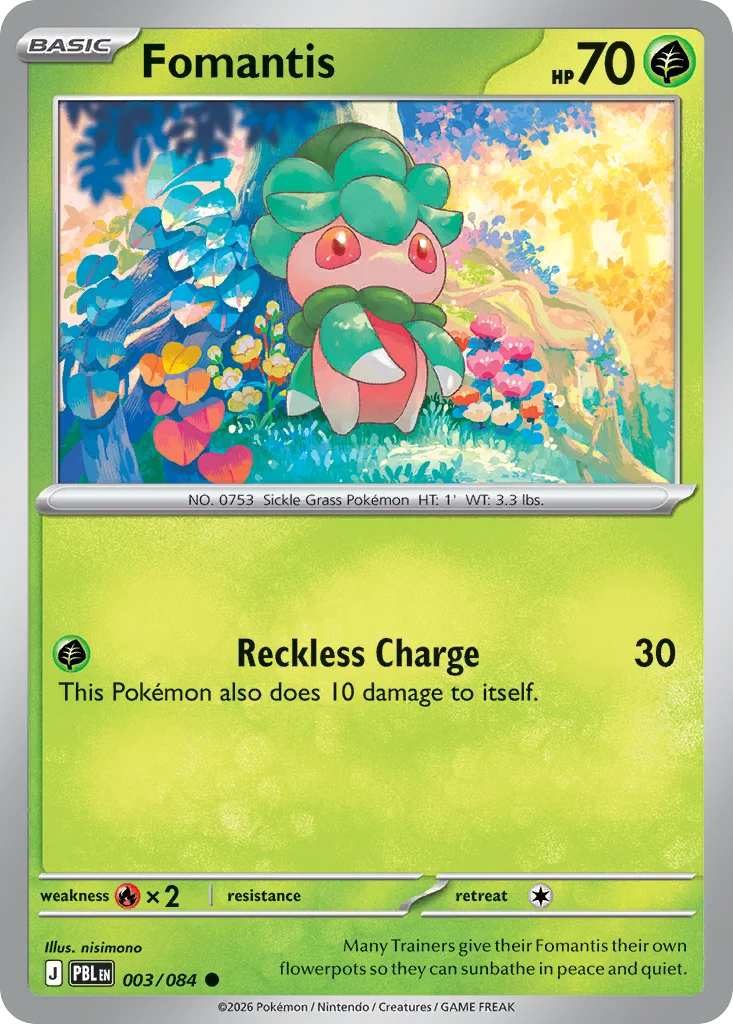 Fomantis Pokemon card from Pitch Black, card number 3