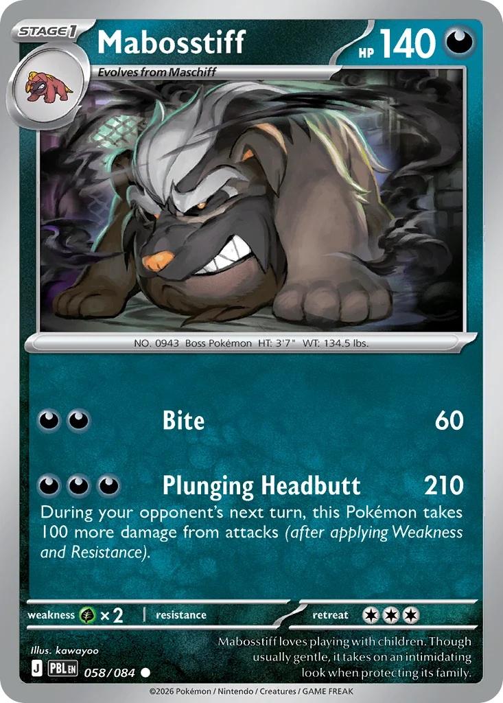 Mabosstiff Pokemon card from Pitch Black, card number 58