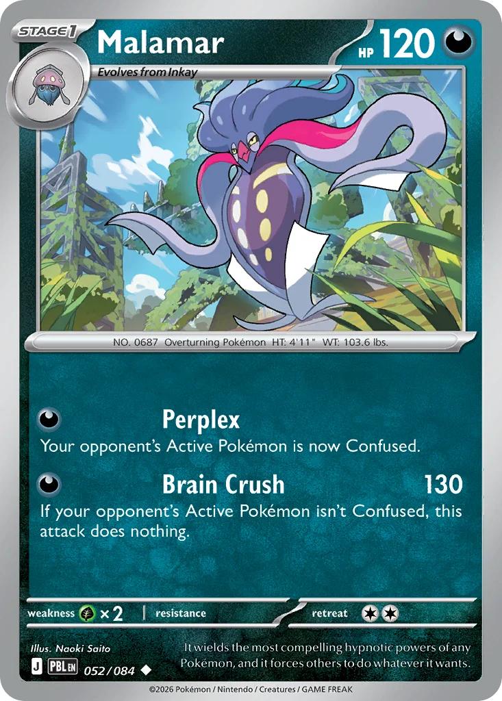 Malamar Pokemon card from Pitch Black, card number 52