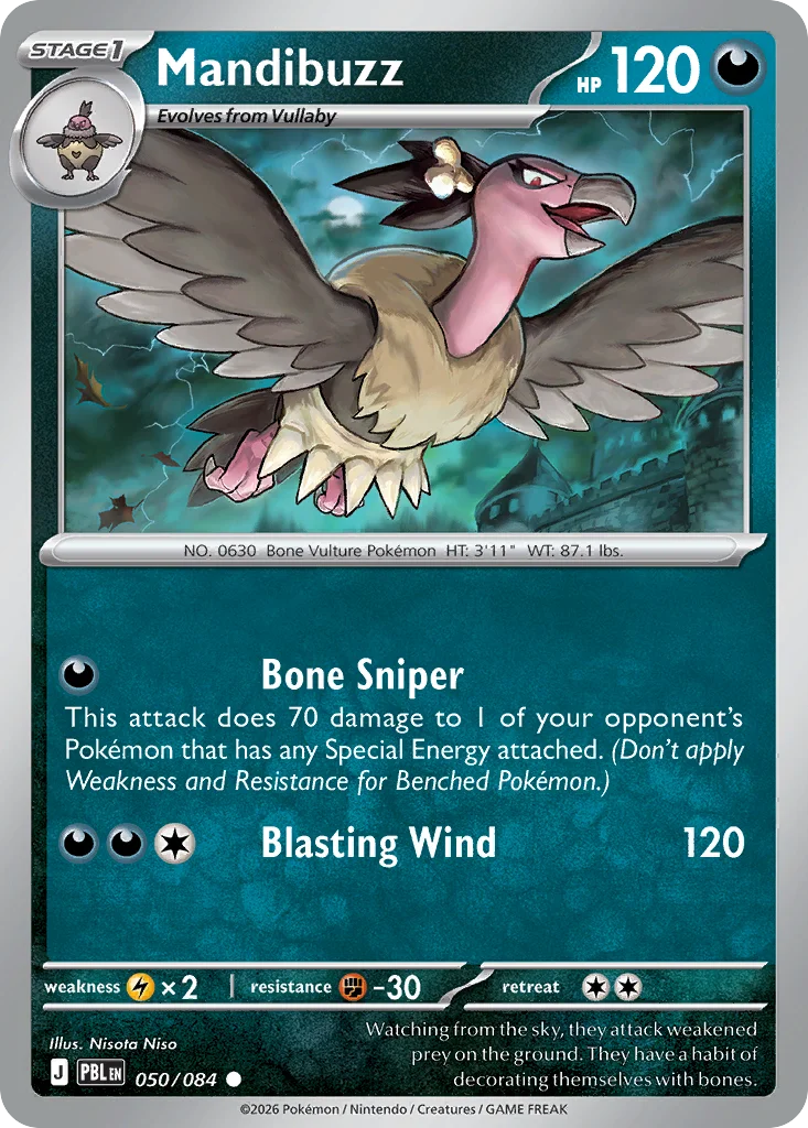Mandibuzz Pokemon card from Pitch Black, card number 50