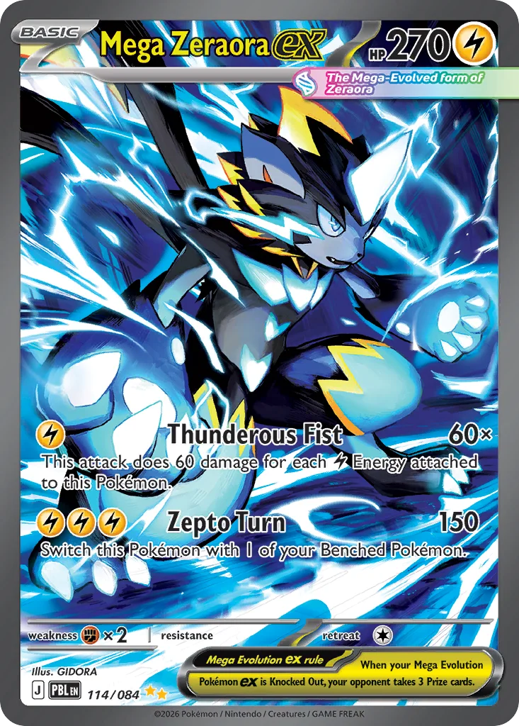 Mega Zeraora ex Pokemon card from Pitch Black, card number 114