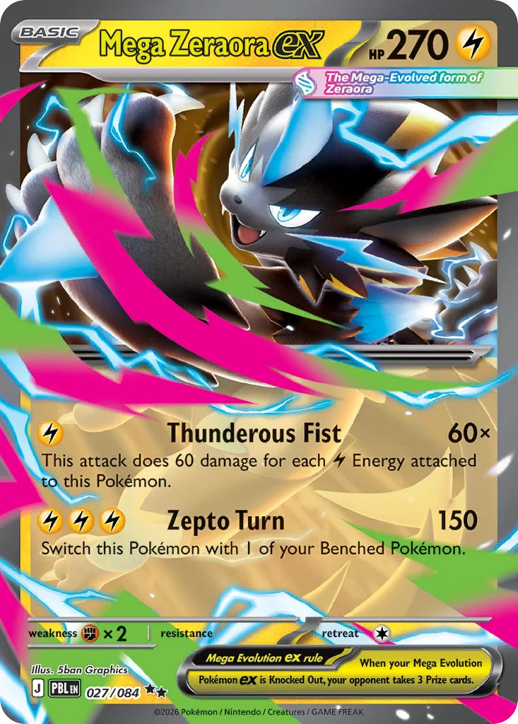 Mega Zeraora ex Pokemon card from Pitch Black, card number 27
