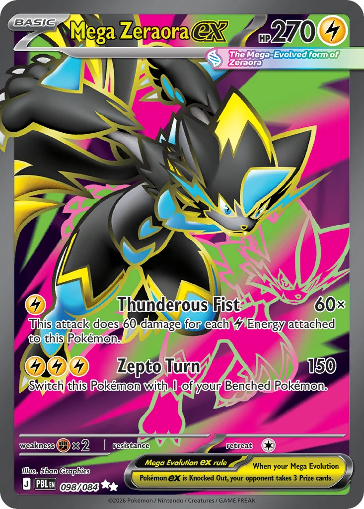 Mega Zeraora ex Pokemon card from Pitch Black, card number 98