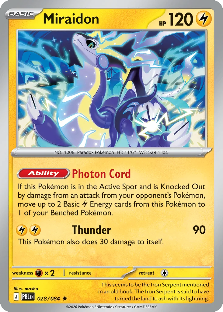 Miraidon Pokemon card from Pitch Black, card number 28