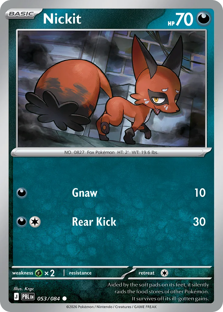 Nickit Pokemon card from Pitch Black, card number 53