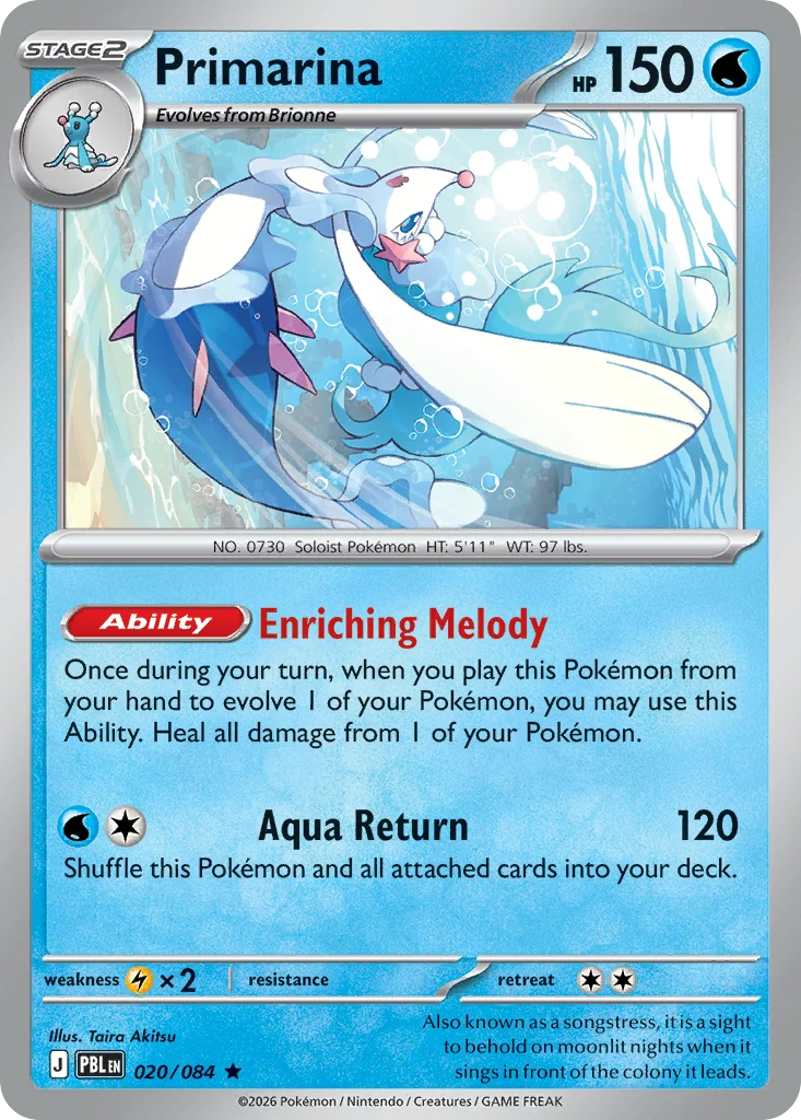 Primarina Pokemon card from Pitch Black, card number 20