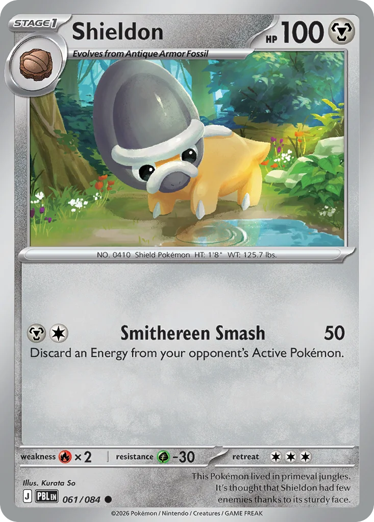 Shieldon Pokemon card from Pitch Black, card number 61