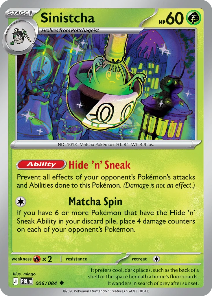 Sinistcha Pokemon card from Pitch Black, card number 6
