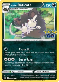 Alolan Raticate Pokemon card from Pokémon GO, card number 42