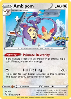 Ambipom Pokemon card from Pokémon GO, card number 57