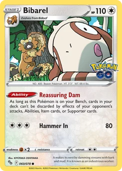Bibarel Pokemon card from Pokémon GO, card number 60