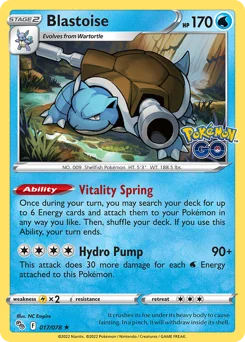 Blastoise Pokemon card from Pokémon GO, card number 17