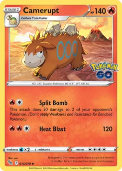 Camerupt Pokemon card from Pokémon GO, card number 14