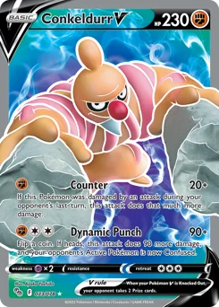 Conkeldurr V Pokemon card from Pokémon GO, card number 73