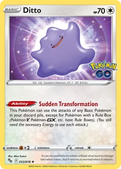 Ditto Pokemon card from Pokémon GO, card number 53