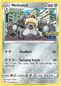 Melmetal Pokemon card from Pokémon GO, card number 46