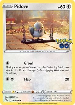 Pidove Pokemon card from Pokémon GO, card number 61