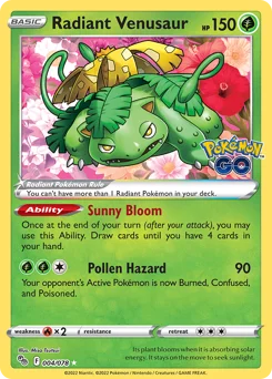 Radiant Venusaur Pokemon card from Pokémon GO, card number 4