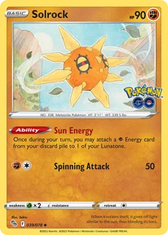 Solrock Pokemon card from Pokémon GO, card number 39