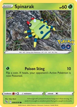 Spinarak Pokemon card from Pokémon GO, card number 6