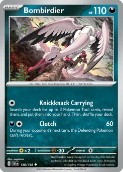 Bombirdier Pokemon card from Scarlet & Violet, card number 138