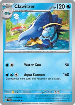 Clawitzer Pokemon card from Scarlet & Violet, card number 50