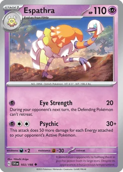 Espathra Pokemon card from Scarlet & Violet, card number 103