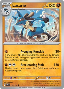 Lucario Pokemon card from Scarlet & Violet, card number 114