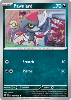 Pawniard Pokemon card from Scarlet & Violet, card number 132