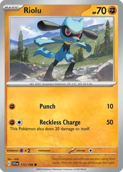 Riolu Pokemon card from Scarlet & Violet, card number 113
