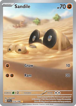 Sandile Pokemon card from Scarlet & Violet, card number 216