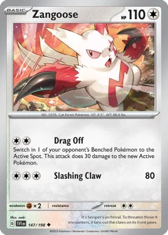 Zangoose Pokemon card from Scarlet & Violet, card number 147