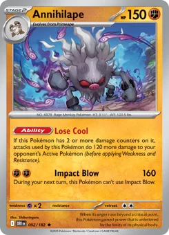 Annihilape Pokemon card from Destined Rivals, card number 92