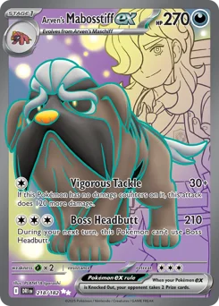 Arven's Mabosstiff ex Pokemon card from Destined Rivals, card number 218