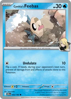 Cynthia's Feebas Pokemon card from Destined Rivals, card number 52